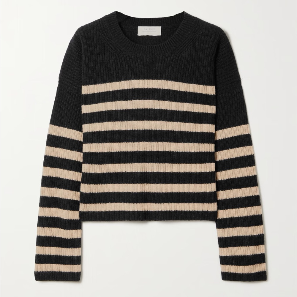 La Ligne Mini Toujours 100% Cashmere Black Striped Sweater